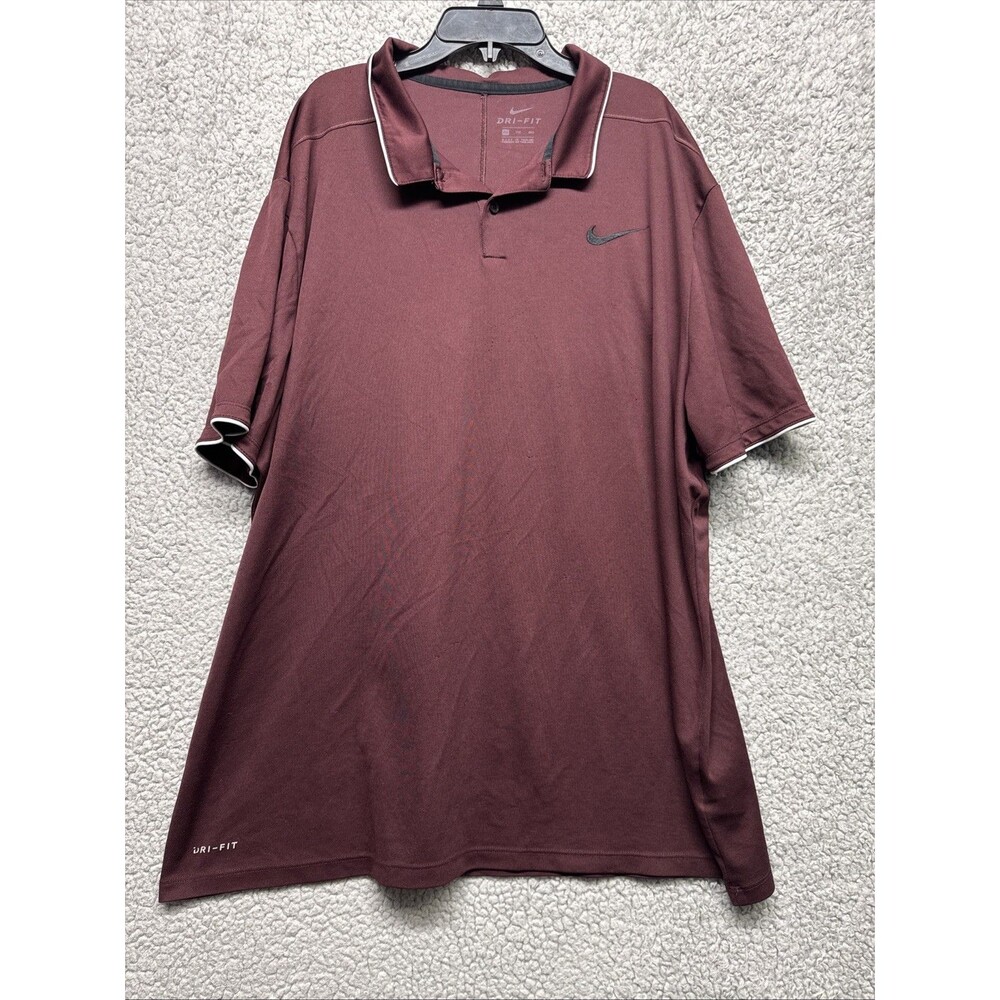 Nike Dri Fit Polo Shirt Mens 2XL XXL Maroon Red Short Sleeve Golf Outdoor